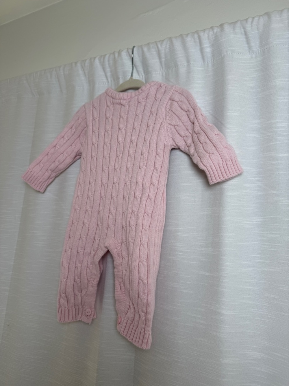 Elegant Baby Pink Cable Knit One Piece Romper Cozy Luxury | Size 12M - Picture 6 of 12